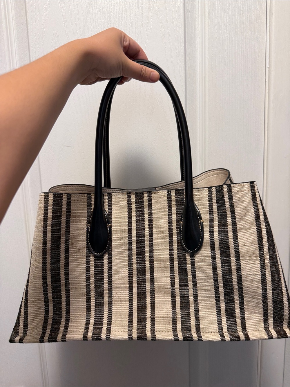 Zara Black and Cream Striped Tote